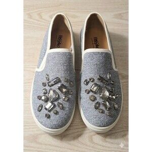 Mossimo Shoes Womens 7 Loafer Gray Canvas Slip On Rhinestone Comfort Flats New
